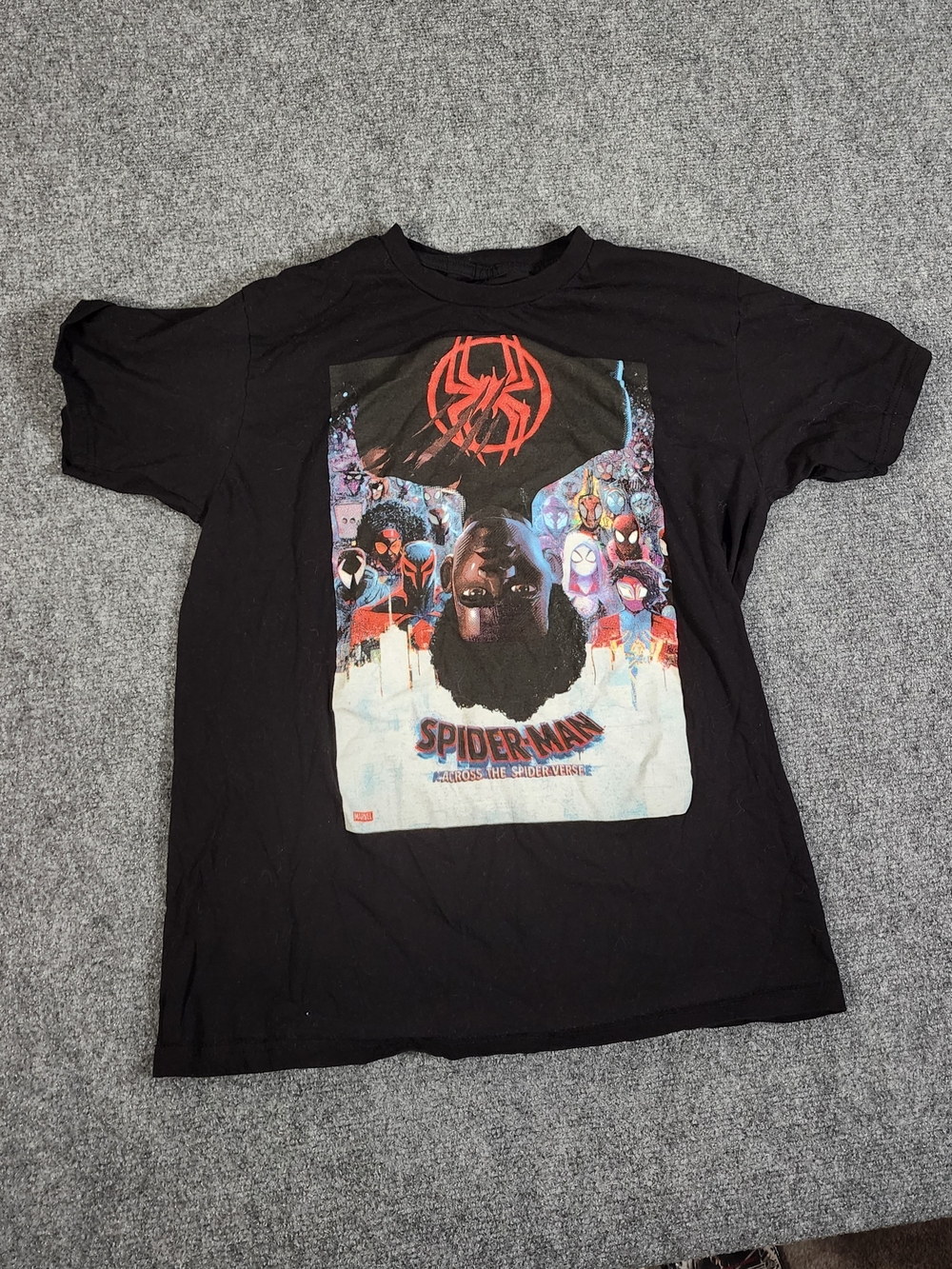 Spiderman Black Short Sleeve Tee with Red and Multicolor Graphic
